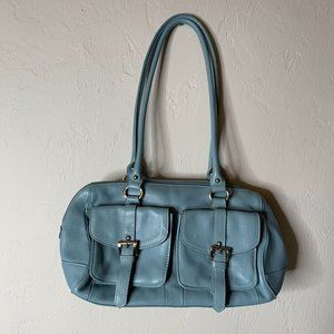 Tignanello Light Blue Leather Shoulder Handbag Satchel Purse